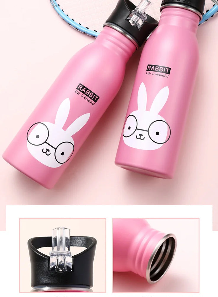 Kids Stainless Steel Straw Water Bottle Cartoon Portable Bottle