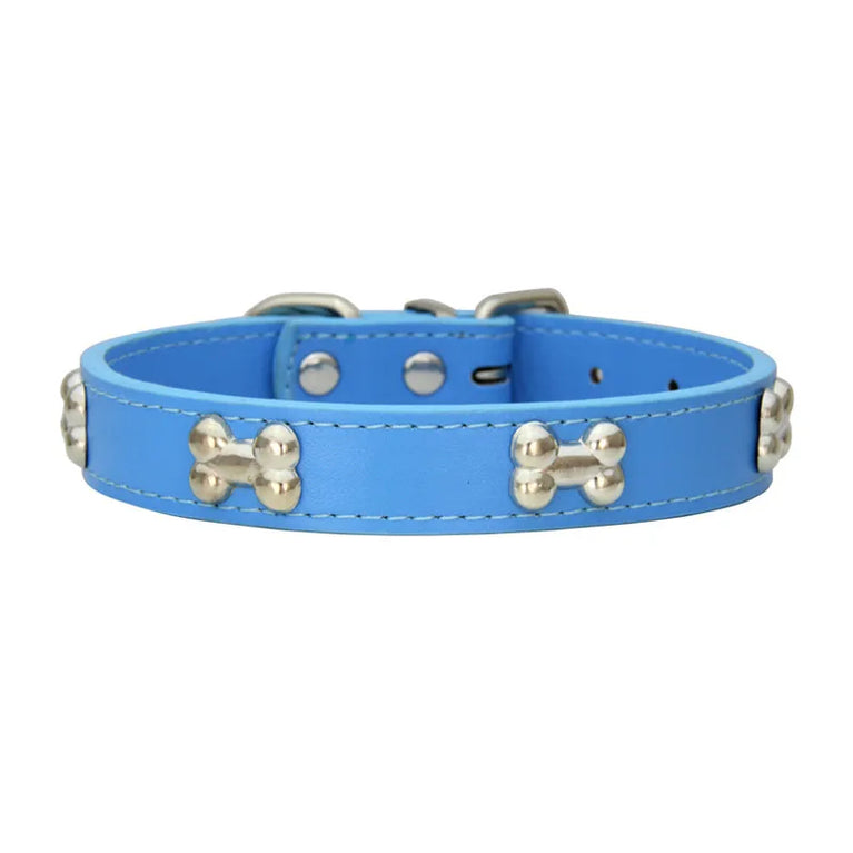 Bone Leather Dog Collars Puppy Pug Collars Small Large Cat Collar