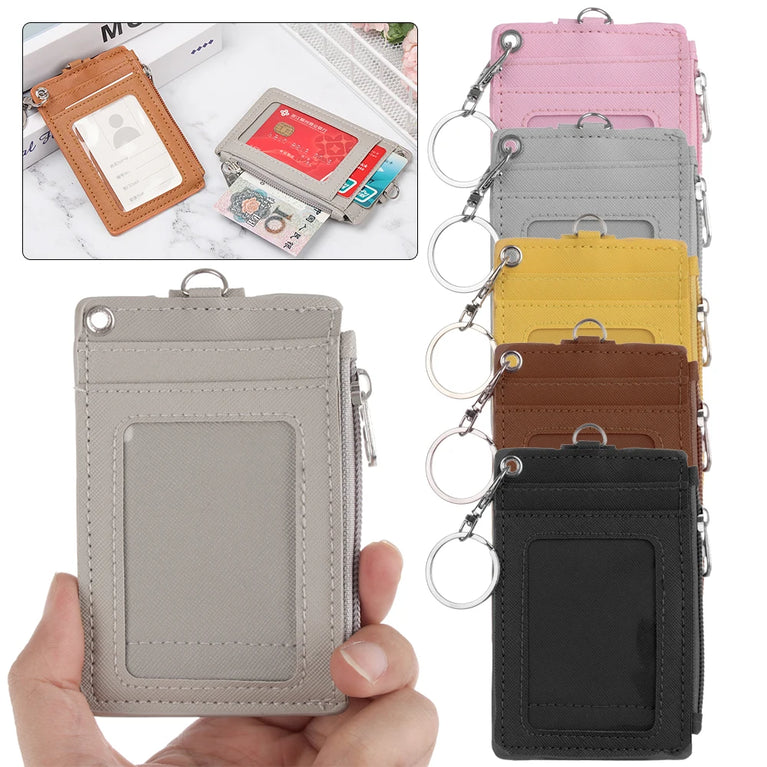 Fashion PU Leather Card Holder | Compact Coin Purse & ID Wallet with Keychain