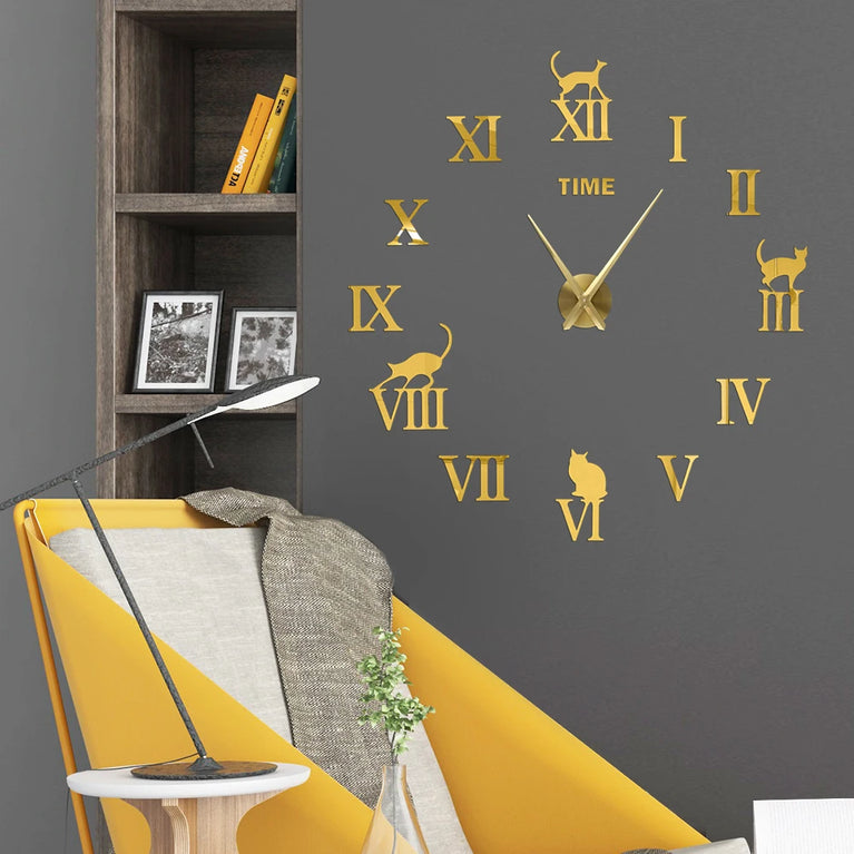 3D DIY Large Wall Clock | Modern Acrylic Mirror Surface Home Décor