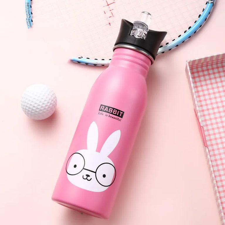 Kids Stainless Steel Straw Water Bottle Cartoon Portable Bottle