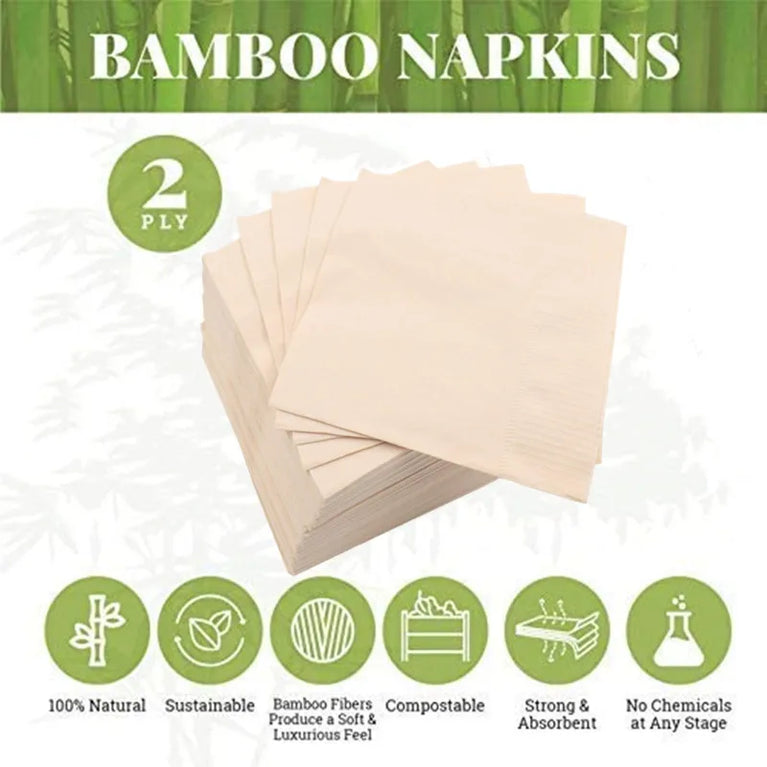 Bamboo Eco-Friendly Dinner Napkins 100% Compostable Soft Absorbent