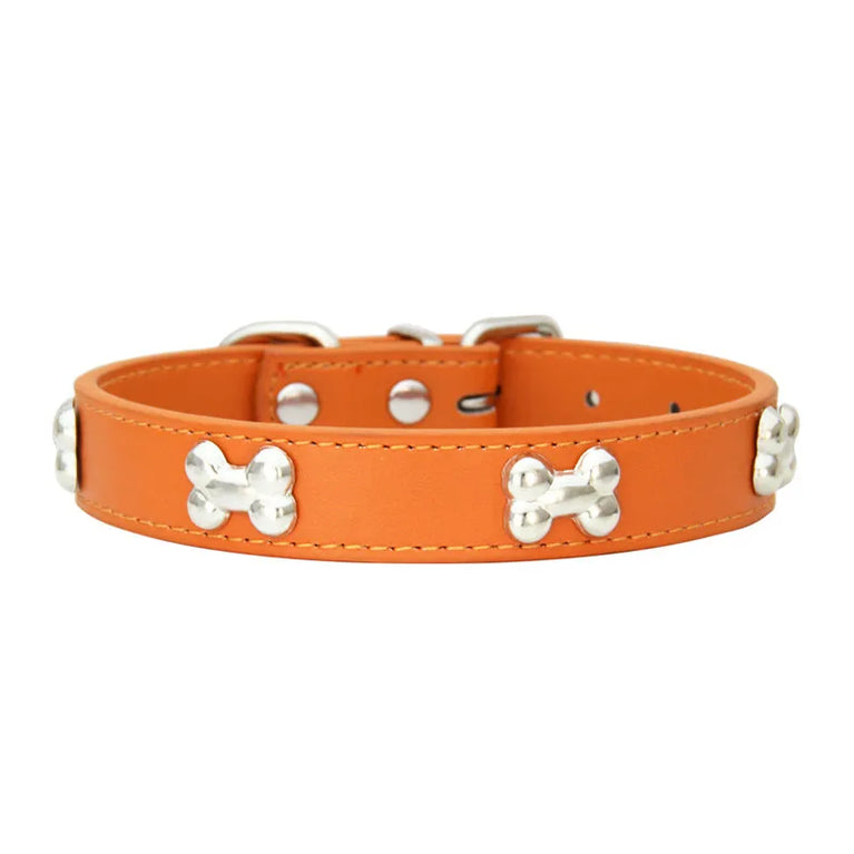 Bone Leather Dog Collars Puppy Pug Collars Small Large Cat Collar