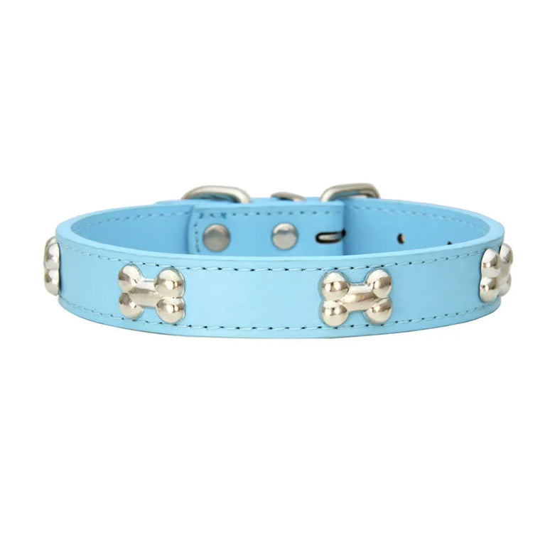 Bone Leather Dog Collars Puppy Pug Collars Small Large Cat Collar