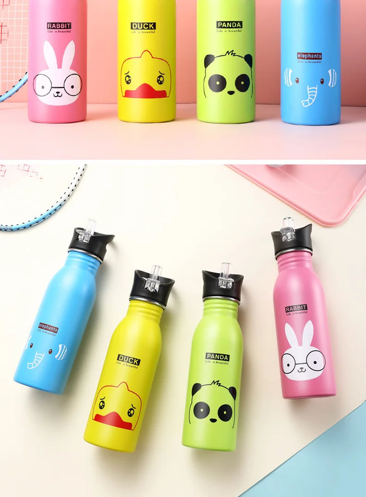 Kids Stainless Steel Straw Water Bottle Cartoon Portable Bottle