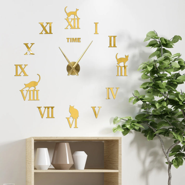 3D DIY Large Wall Clock | Modern Acrylic Mirror Surface Home Décor