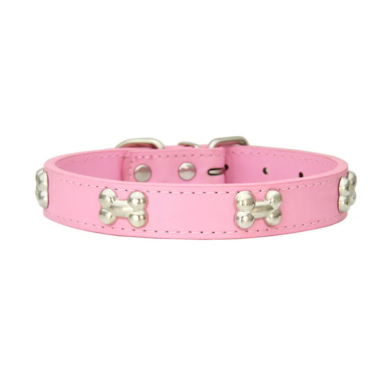 Bone Leather Dog Collars Puppy Pug Collars Small Large Cat Collar