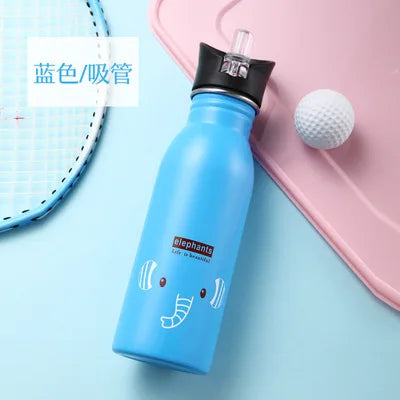 Kids Stainless Steel Straw Water Bottle Cartoon Portable Bottle