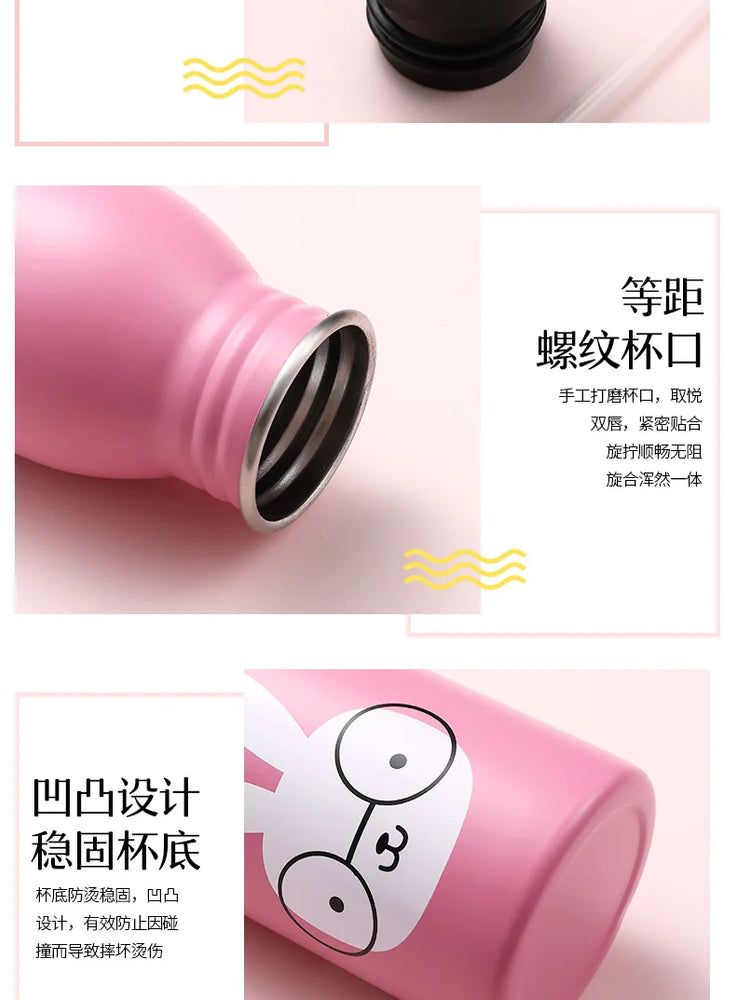 Kids Stainless Steel Straw Water Bottle Cartoon Portable Bottle
