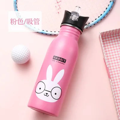 Kids Stainless Steel Straw Water Bottle Cartoon Portable Bottle