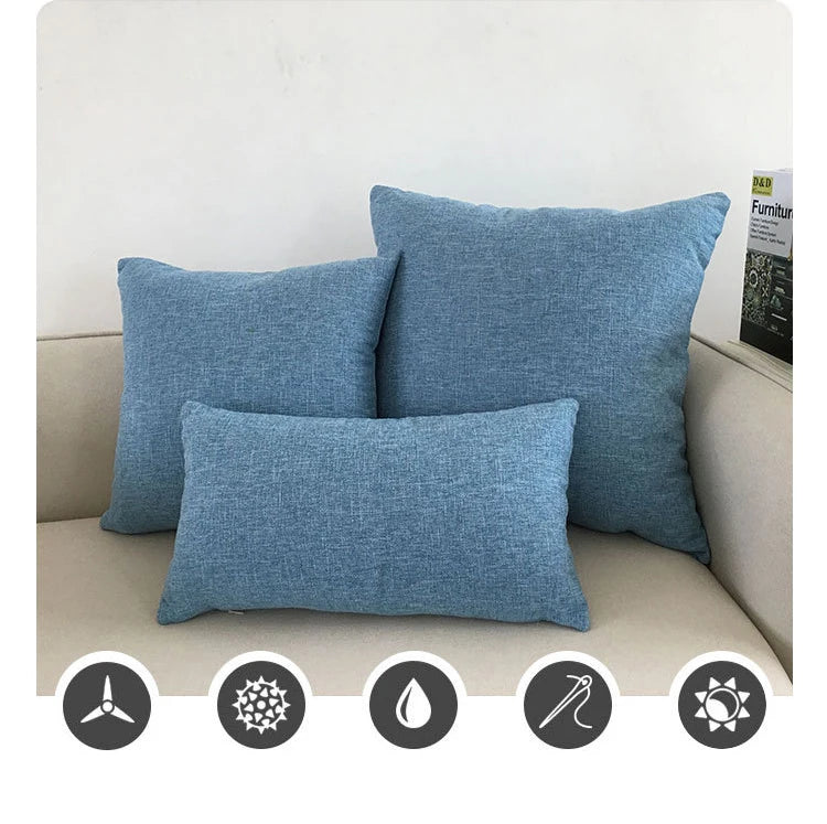 Linen-Blend Decorative Cushion Cover | Solid Color Sofa & Chair Pillow Case