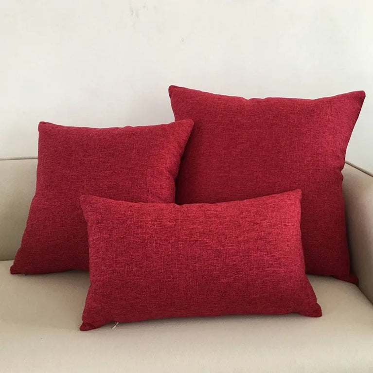 Linen-Blend Decorative Cushion Cover | Solid Color Sofa & Chair Pillow Case