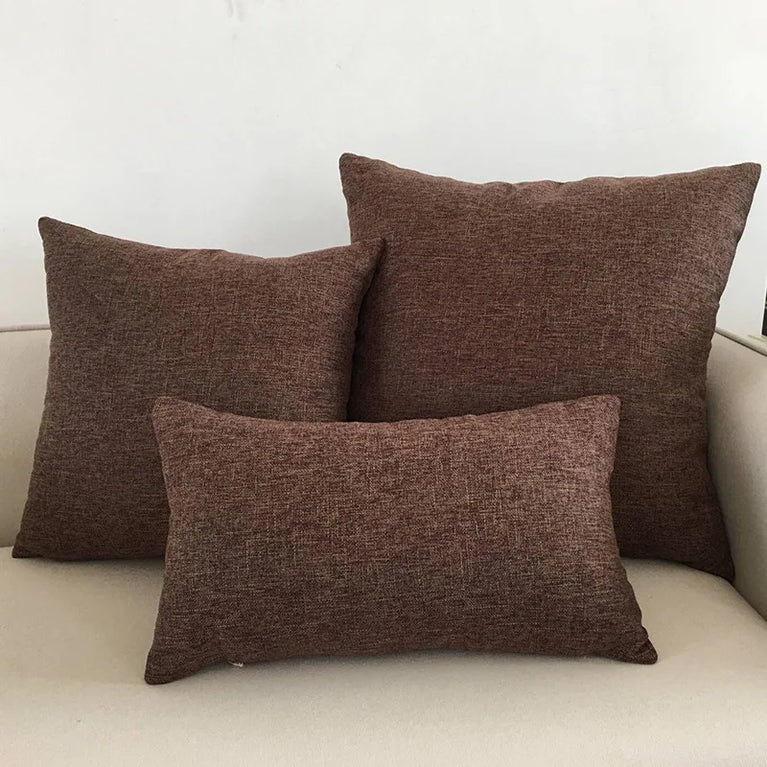 Linen-Blend Decorative Cushion Cover | Solid Color Sofa & Chair Pillow Case