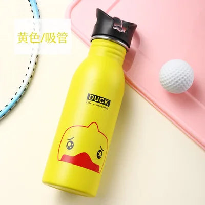 Kids Stainless Steel Straw Water Bottle Cartoon Portable Bottle