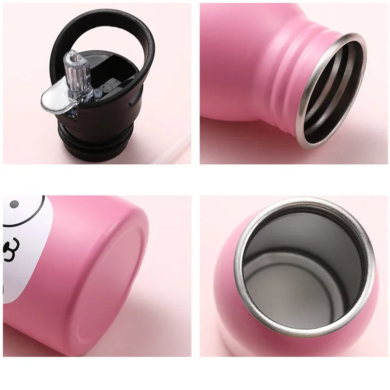 Kids Stainless Steel Straw Water Bottle Cartoon Portable Bottle