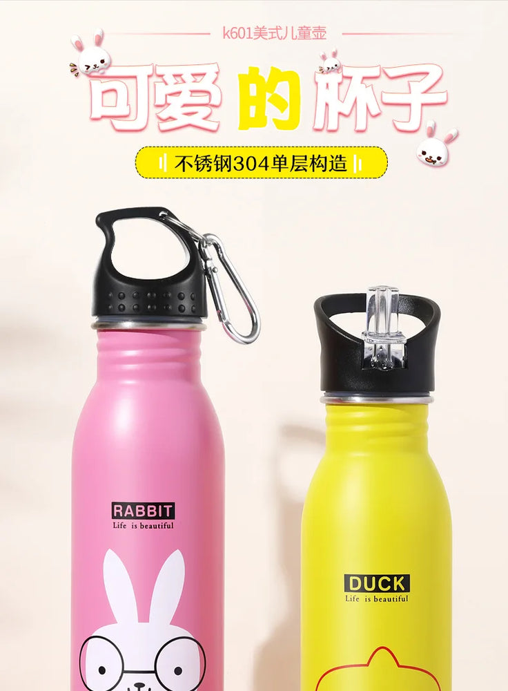 Kids Stainless Steel Straw Water Bottle Cartoon Portable Bottle