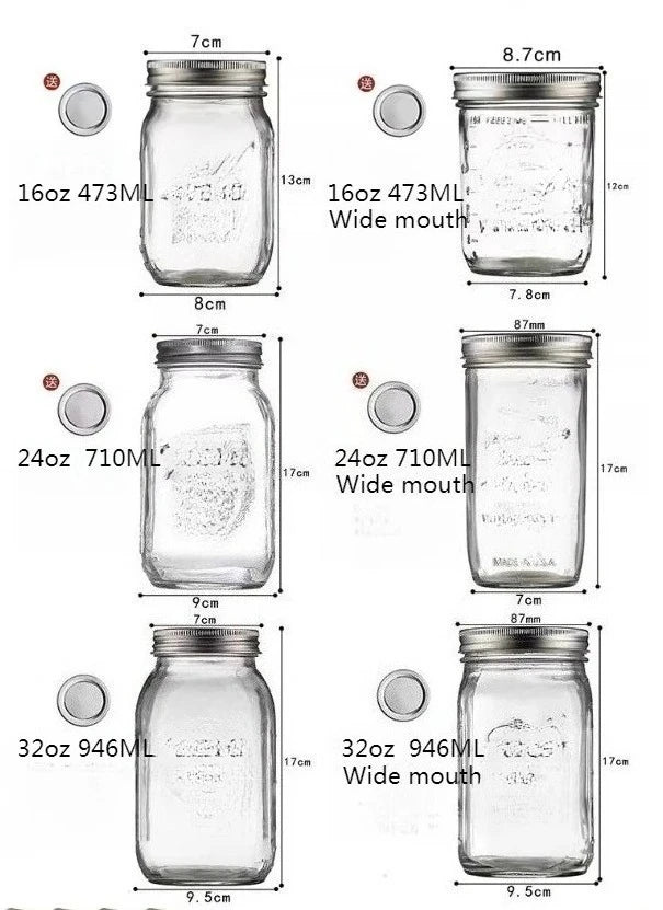 Wide Mouth Mason Jars with Lids Glass Food Storage Container for Meal Prep