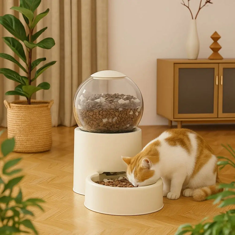 Large Capacity Automatic Pet Feeder Neck Protection Leakproof Water Dispenser Visual Window Cat Bowl