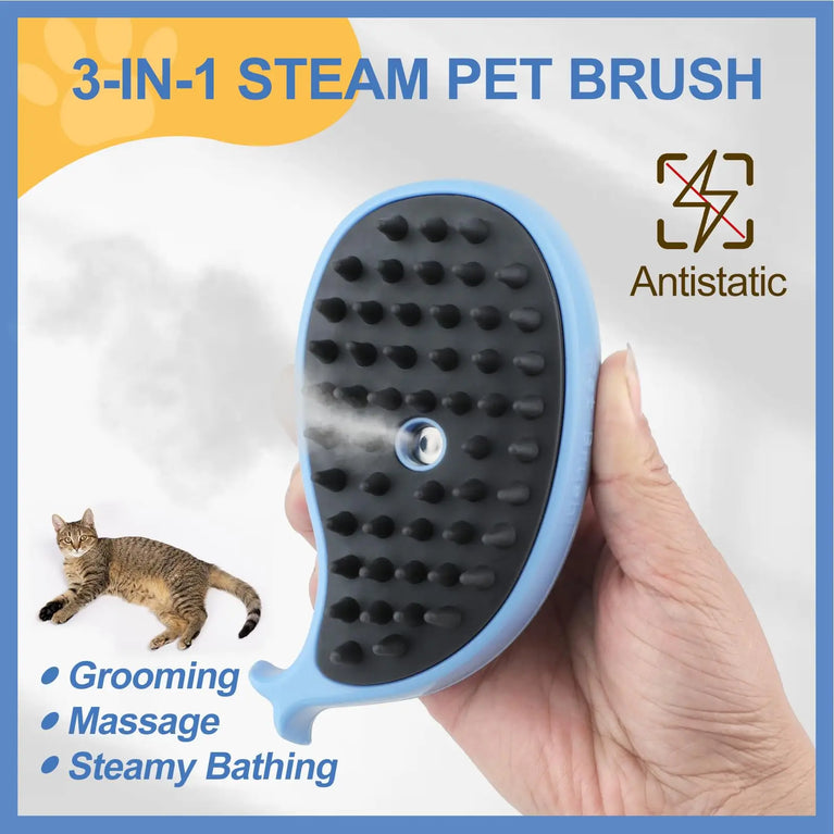 3-in-1 Cat Steam Brush Silicone Grooming Shedding Tool with Spray Function