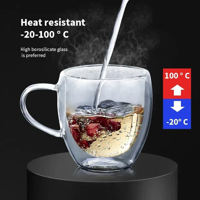 Double-Wall Borosilicate Glass Cup | Heat-Resistant Insulated Drinkware