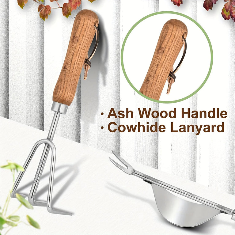 4PCS Heavy Duty Garden Tool Set Stainless Steel Hand Shovel Spade Rake Kit