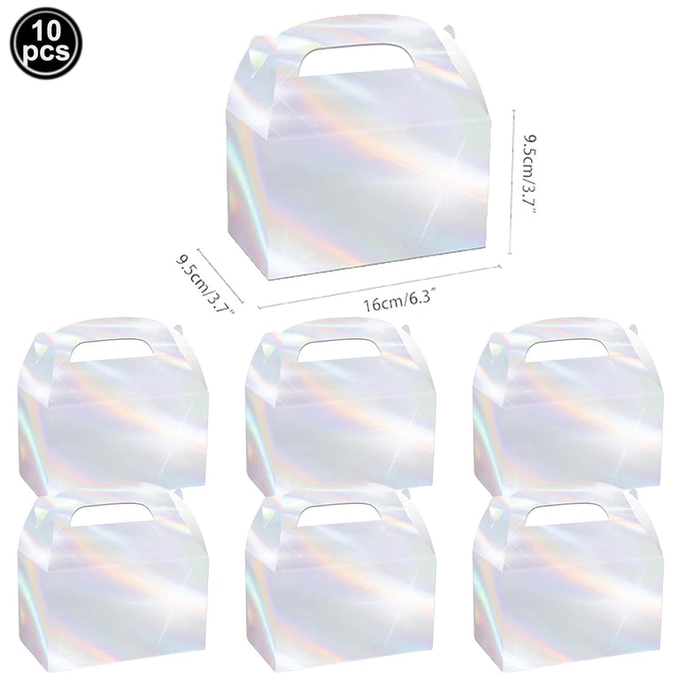 10Pcs Solid Color Popcorn Boxes Paper Food Trays Gift Bags With Handles Party Supplies Set