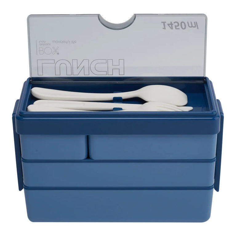 Bento Style Plastic Lunch Box 3 Layer Leakproof Meal Prep Container with Cutlery