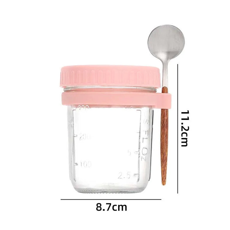 Overnight Oats Container with Lid and Spoon 300ML Glass Breakfast Cup for Yogurt Salad Cereal Storage