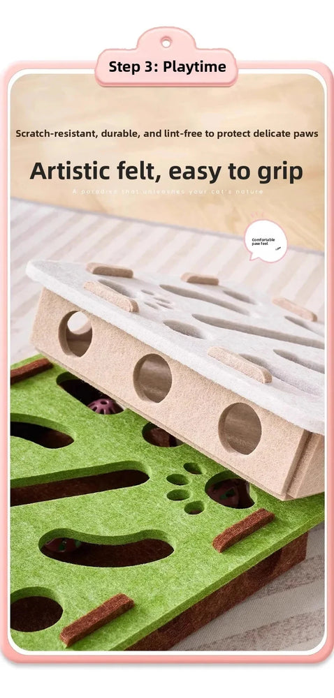 Cat Puzzle Toy Felt Box with Ball Indoor Interactive Cat Toy Fun
