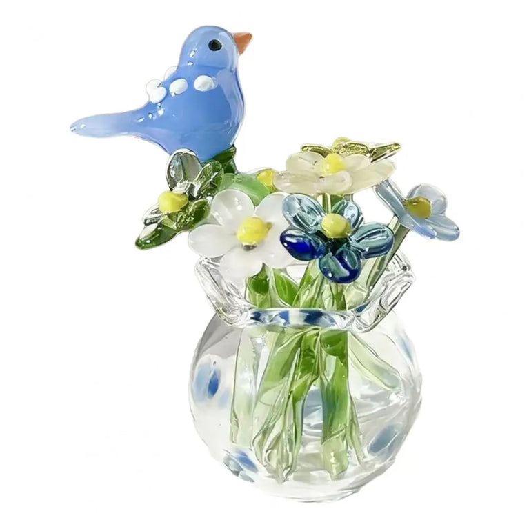 Miniature Hand-Blown Glass Flower Figurine | Exquisite Crystal Bouquet Decor
