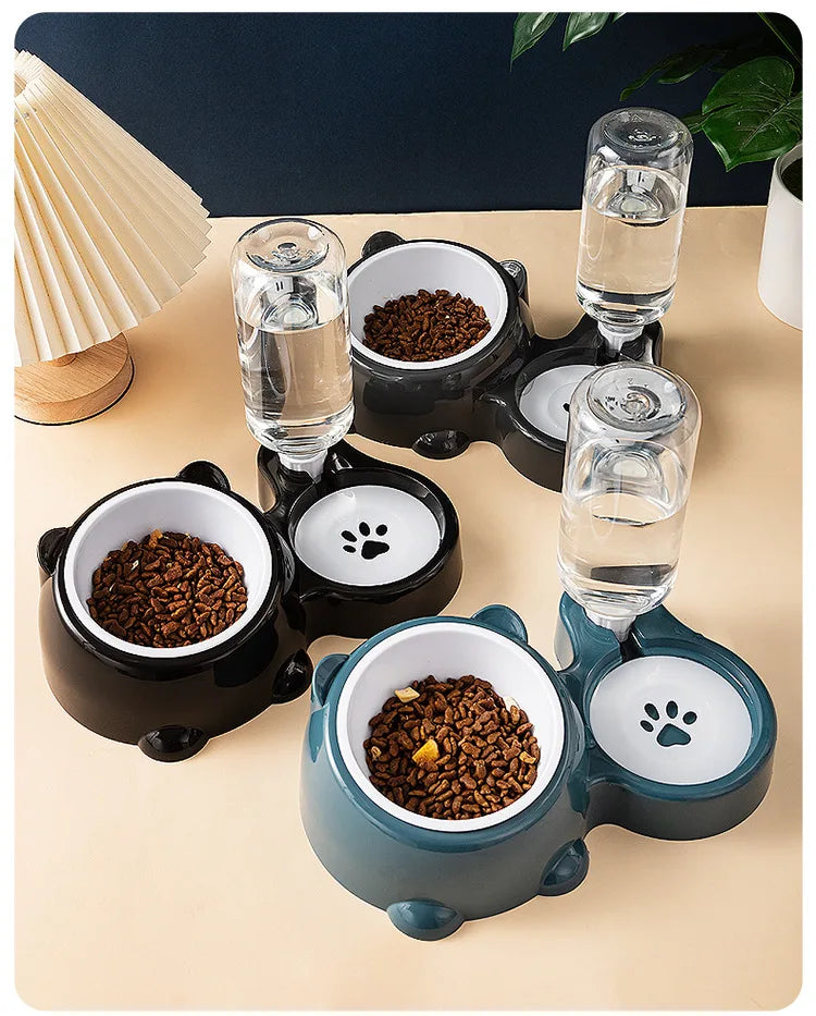 Double Raised Anti-Slip Cat Dog Bowl with Water Feeder System