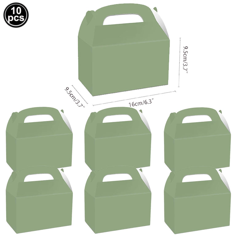 10Pcs Solid Color Popcorn Boxes Paper Food Trays Gift Bags With Handles Party Supplies Set
