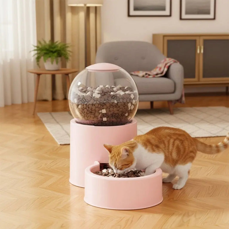 Large Capacity Automatic Pet Feeder Neck Protection Leakproof Water Dispenser Visual Window Cat Bowl