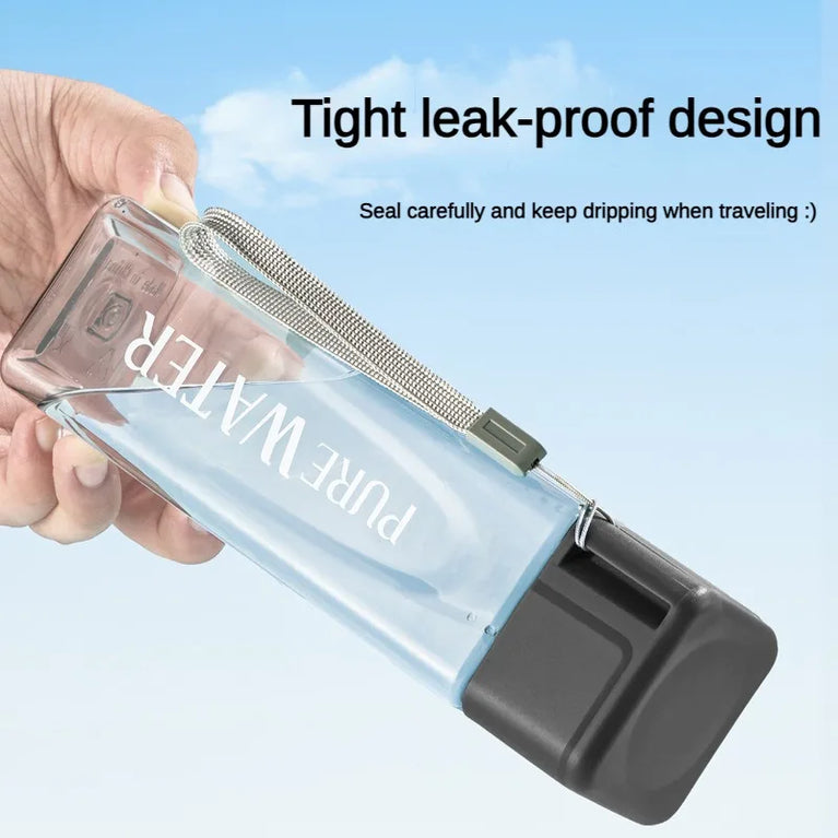 500ML Clear Square Portable Plastic Water Bottle With Rope Carry Design