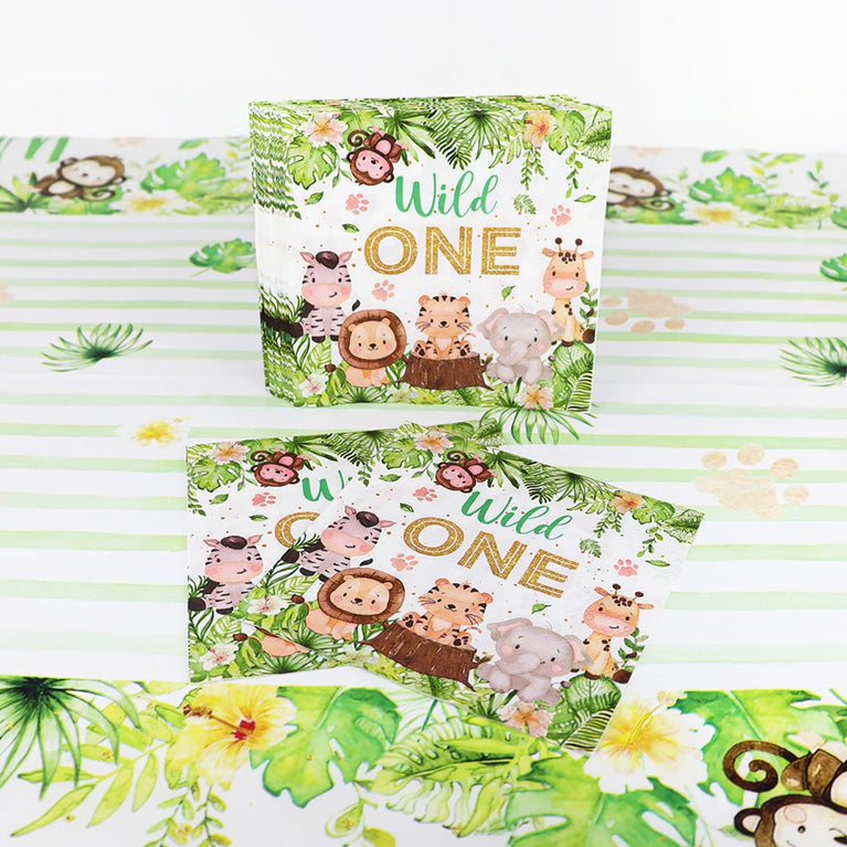 Wild One Animals Jungle Safari Birthday Disposable Tableware Set
