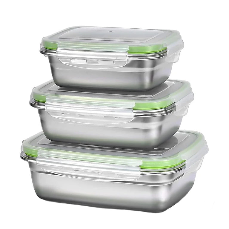 304 Stainless Steel Food Grade Leak Proof Silicone Lid Bento Lunch Box Set Storage Container