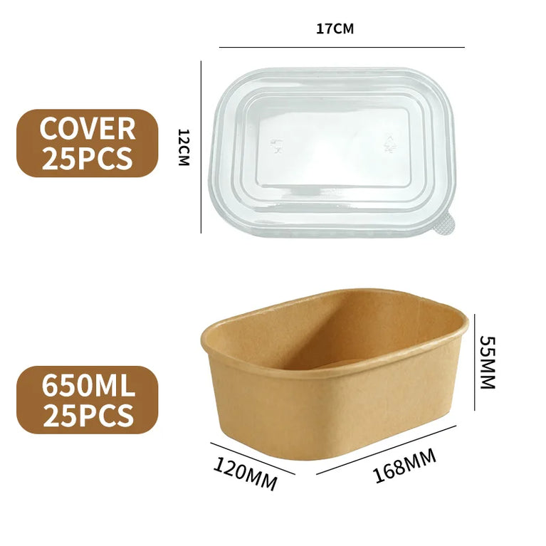 Disposable Kraft Paper Food Containers with Lids Leak Proof Meal Prep Lunch Box Set for Takeout Food Storage