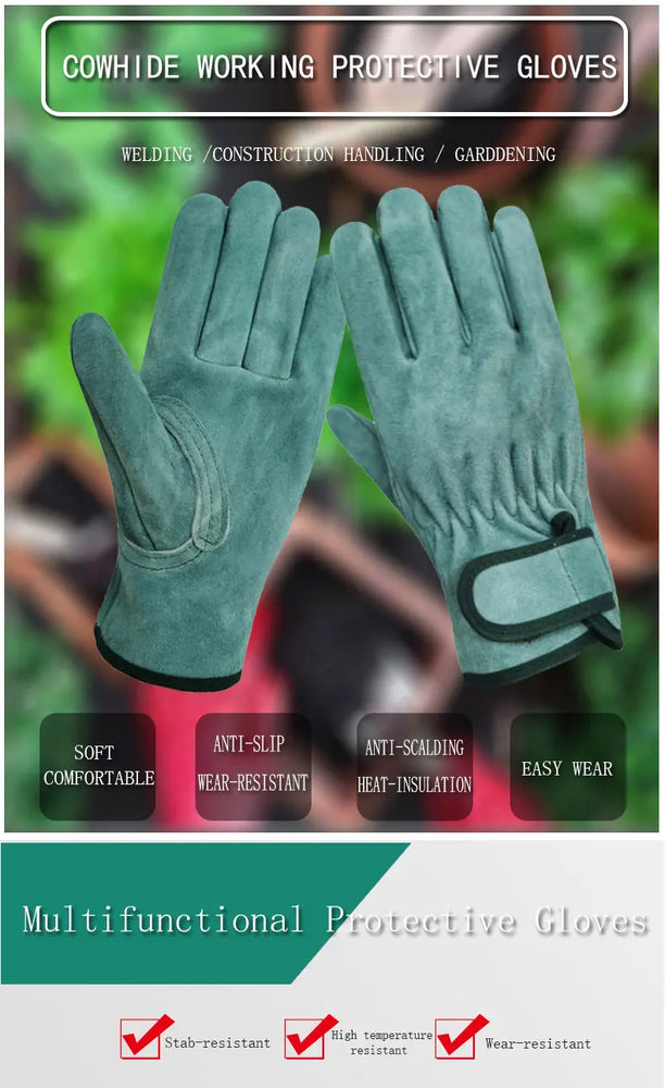 Heavy Duty Leather Gardening Gloves Thorn Proof Wear Resistant Work