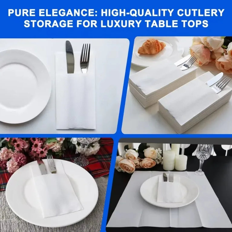 White Prefolded Pocket Napkins Disposable Party Dinner Napkins Set