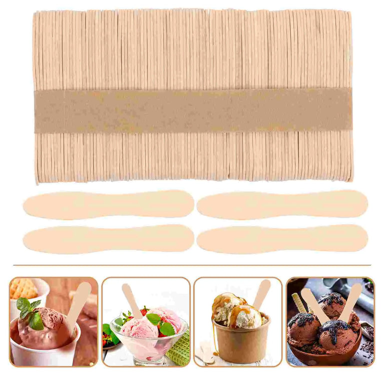100PCS Wooden Ice Cream Spoons Eco Friendly Disposable Dessert Sticks