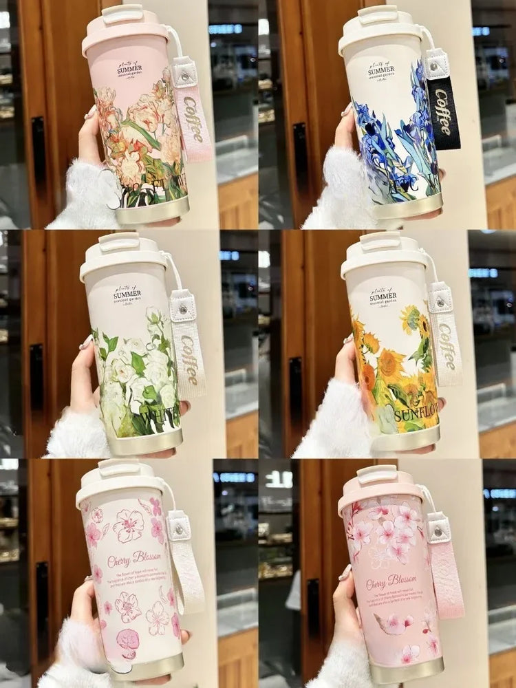 500ml Insulated Stainless Steel Tumbler Mug with Straw Handle
