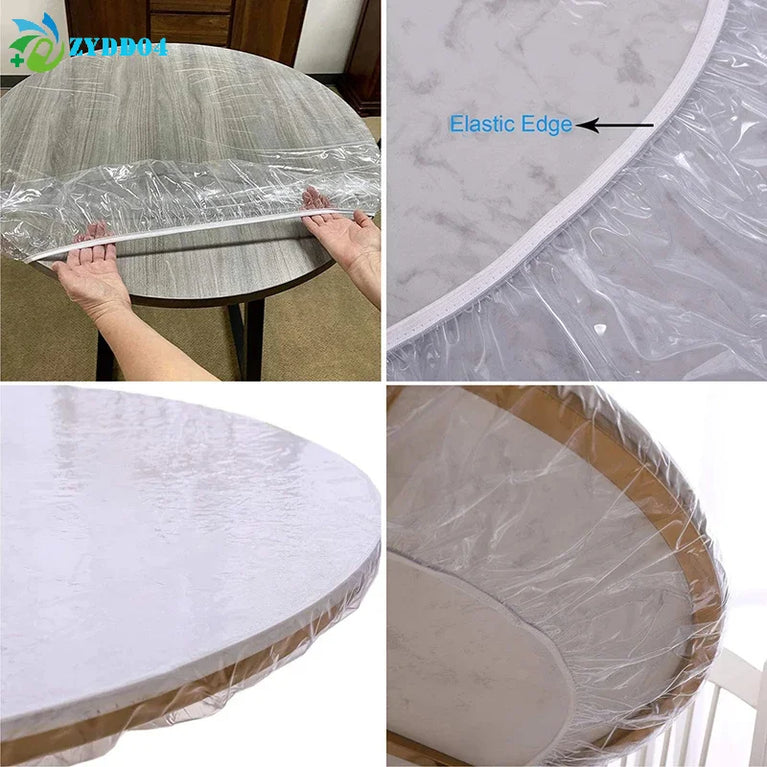 Disposable Fitted Round Tablecloths | Transparent Waterproof Protection