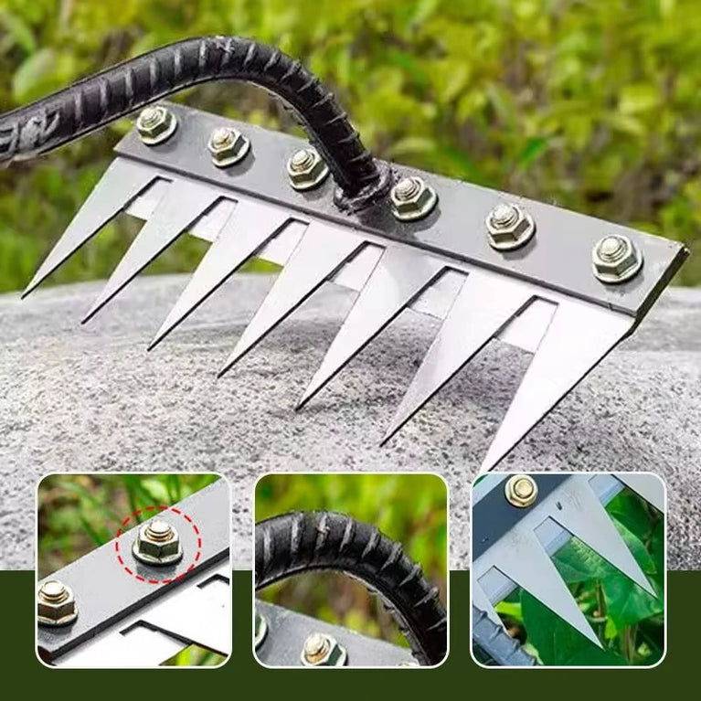 5-8 Teeth Iron Garden Weeding Hoe Rake Soil Loosening Farm Tool