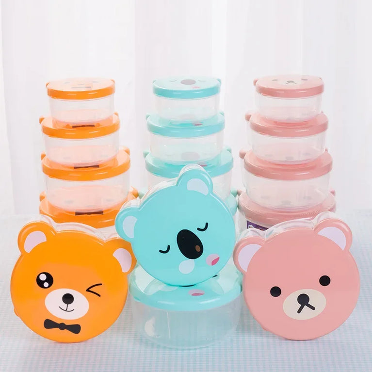 4Pcs Kids Bento Box Cartoon Lunch Storage Set Microwave Safe