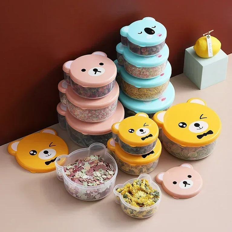 4Pcs Kids Bento Box Cartoon Lunch Storage Set Microwave Safe