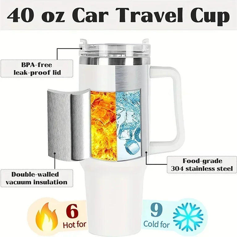 40OZ Stainless Steel Insulated Vacuum Waterbottle With Handle Straw Cup