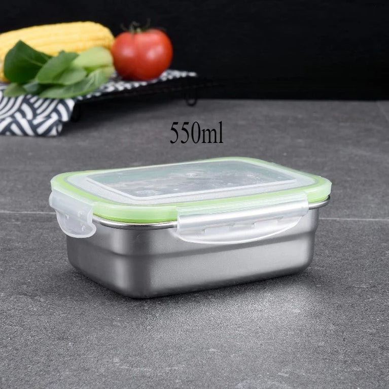 304 Stainless Steel Food Grade Leak Proof Silicone Lid Bento Lunch Box Set Storage Container