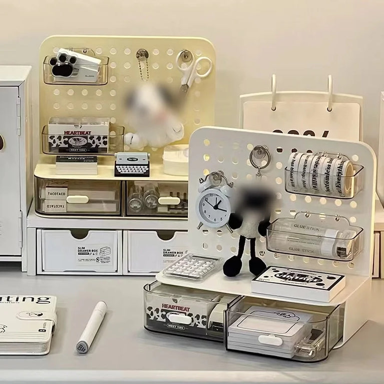 Desktop Perforated Board Desk Organiser with Drawer Storage Rack