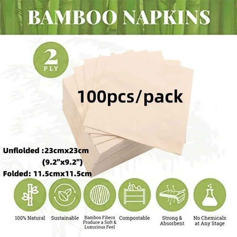 Bamboo Eco-Friendly Dinner Napkins 100% Compostable Soft Absorbent