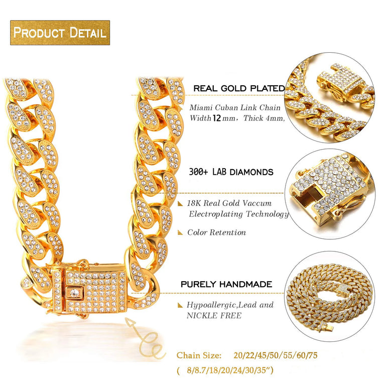 Luxury Cuban Link Cat Necklace Jewelry Rhinestone Collar Gold Chain Kitten